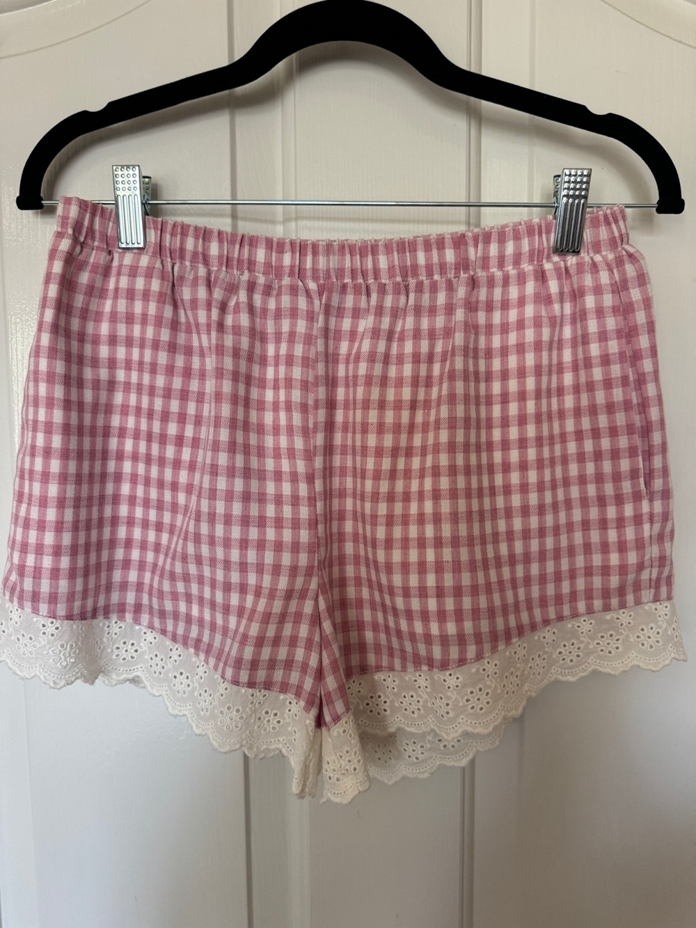 Molly Green Pink Gingham Lace-Trim Shorts